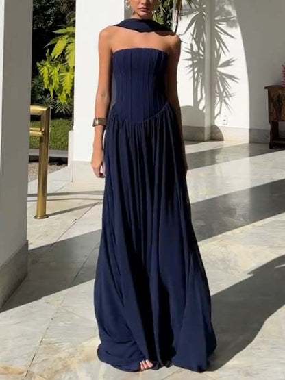 Scarf Tube Top A- Line Maxi Dress
