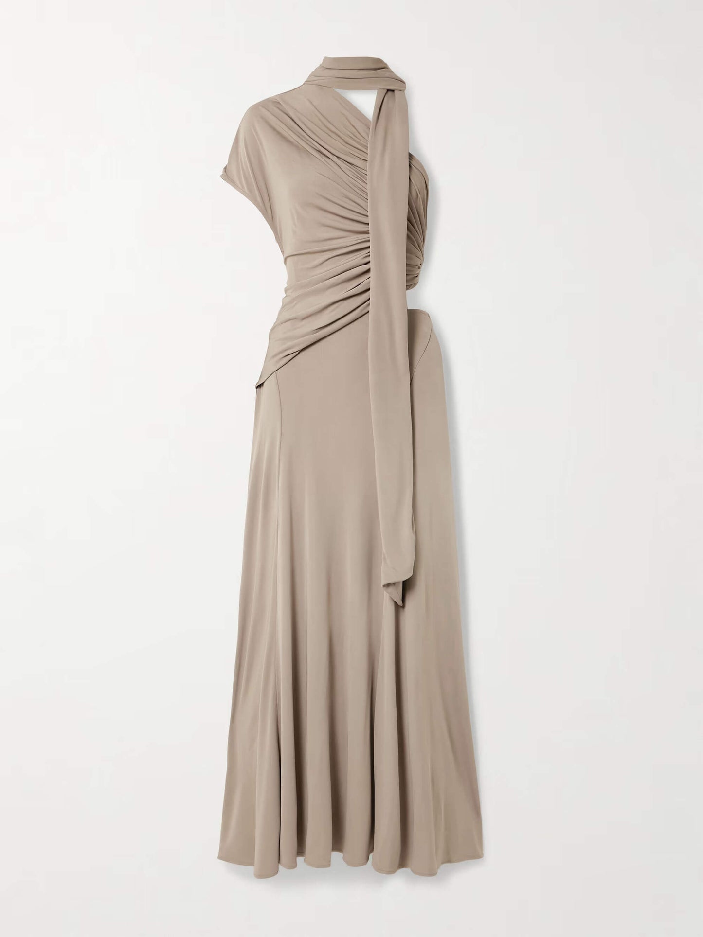 Exquisite One-Shoulder Ruched Draped Maxi Dress