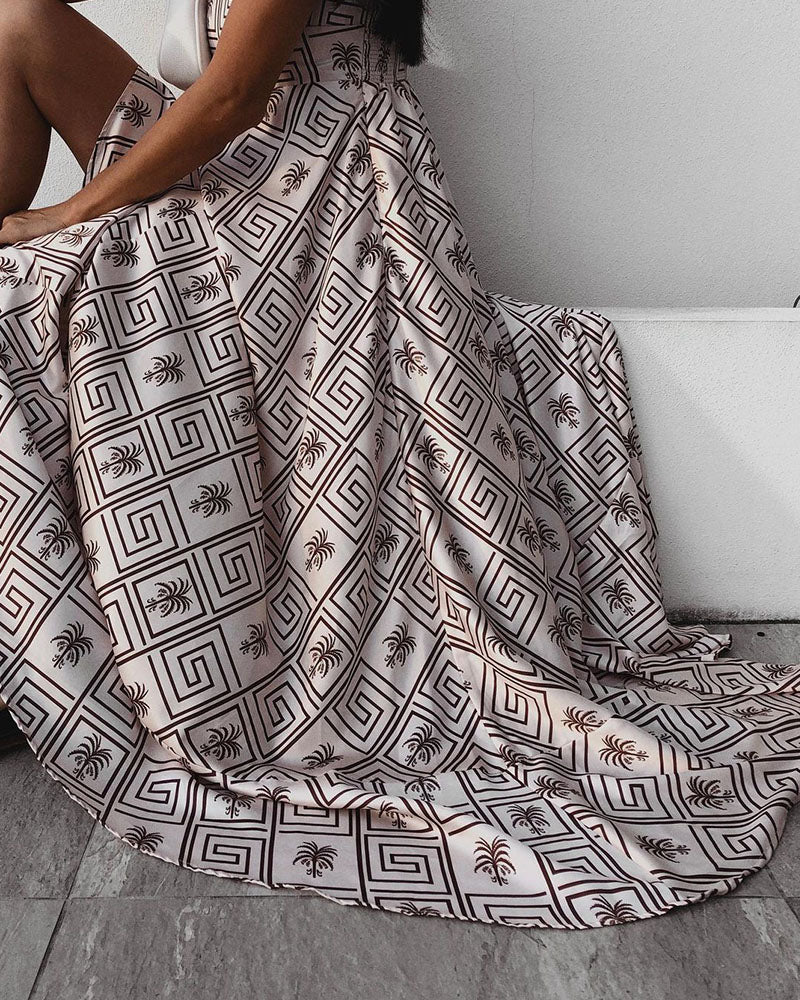 Vacation coconut print suspender dress