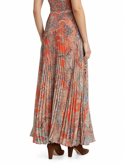 Exquisite Paisley Print Pleated Chiffon Skirt