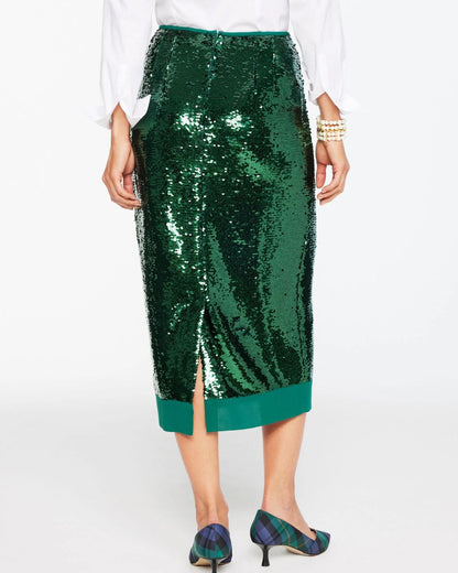Green Sequin Midi Pencil Skirt