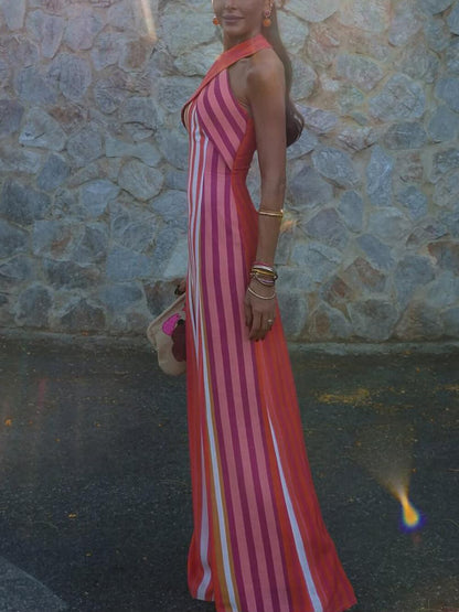 Summer Sunset Samba Cross-Strap Striped Maxi Dress