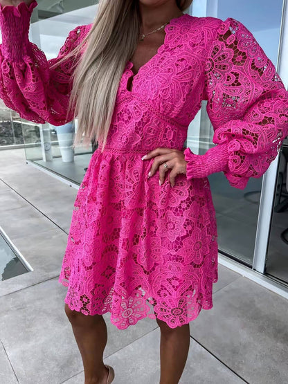 Sexy Hollow Lace Mini Dress