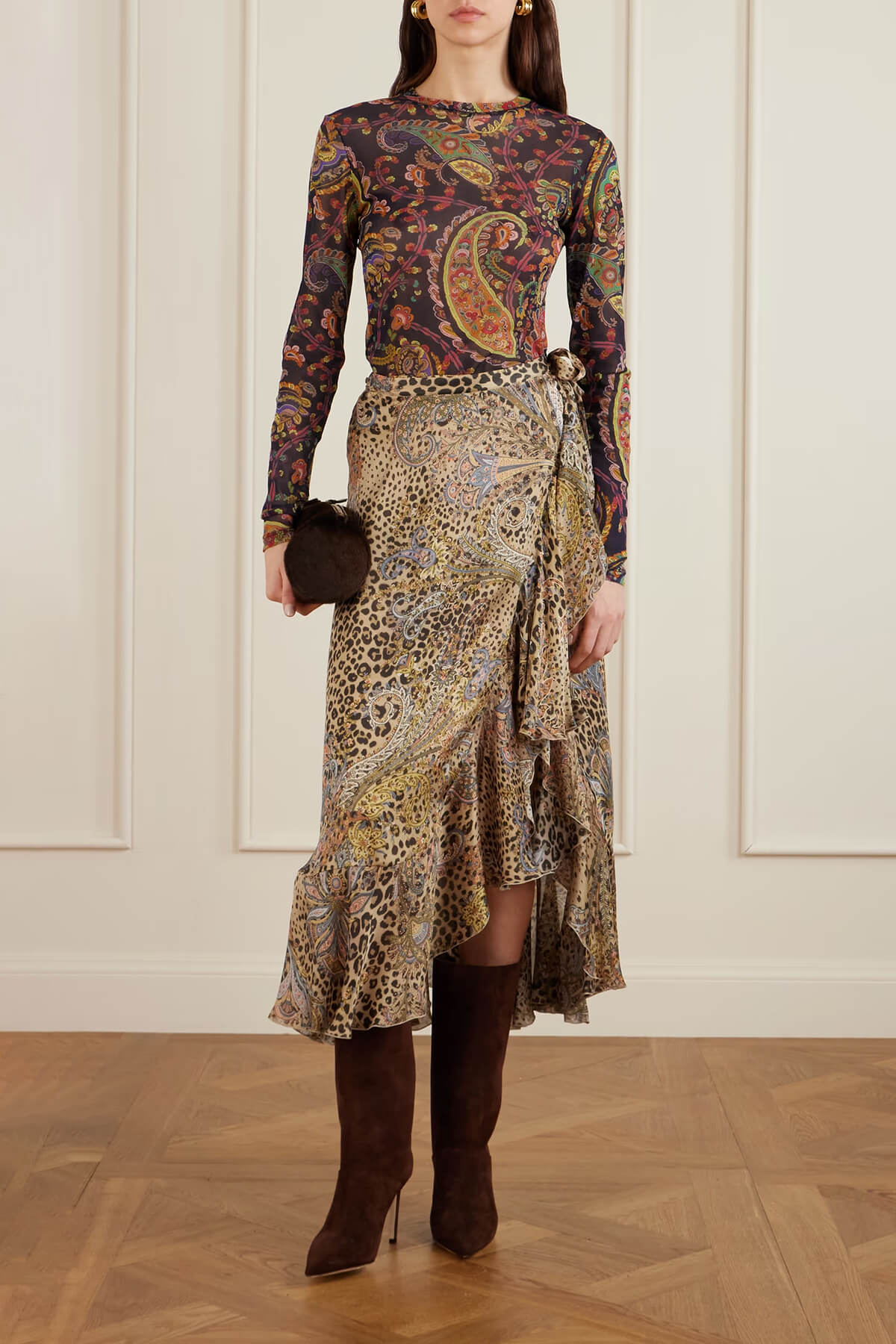 Exquisite Paisley Print Mesh Top