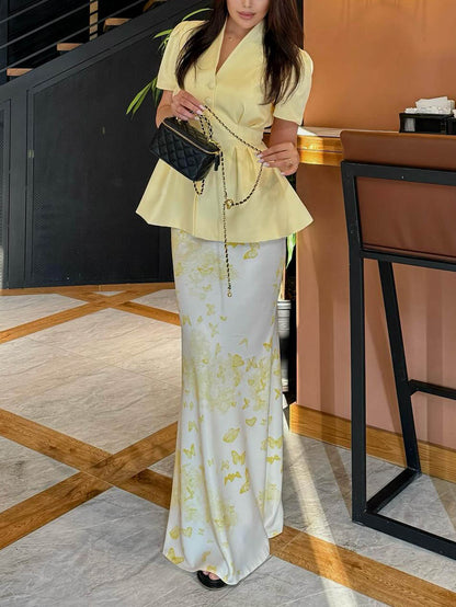 Elegant Dreamy Butterfly Print Fishtail Skirt