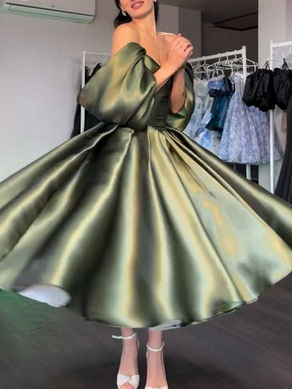 Tube Top High-waisted A- Line Midi Dress