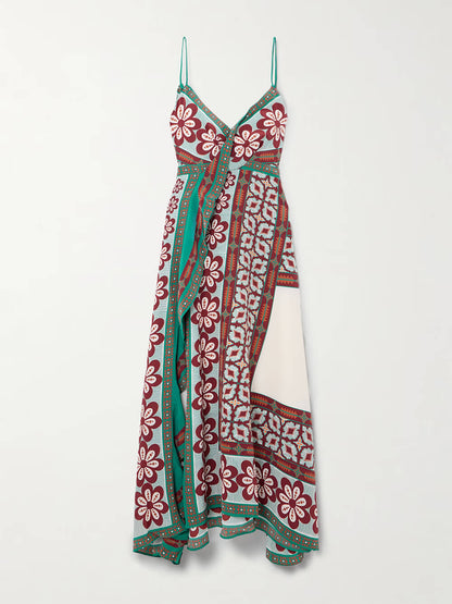 Classic Turn Around Wrap-Effect Printed Satin Midi Dress