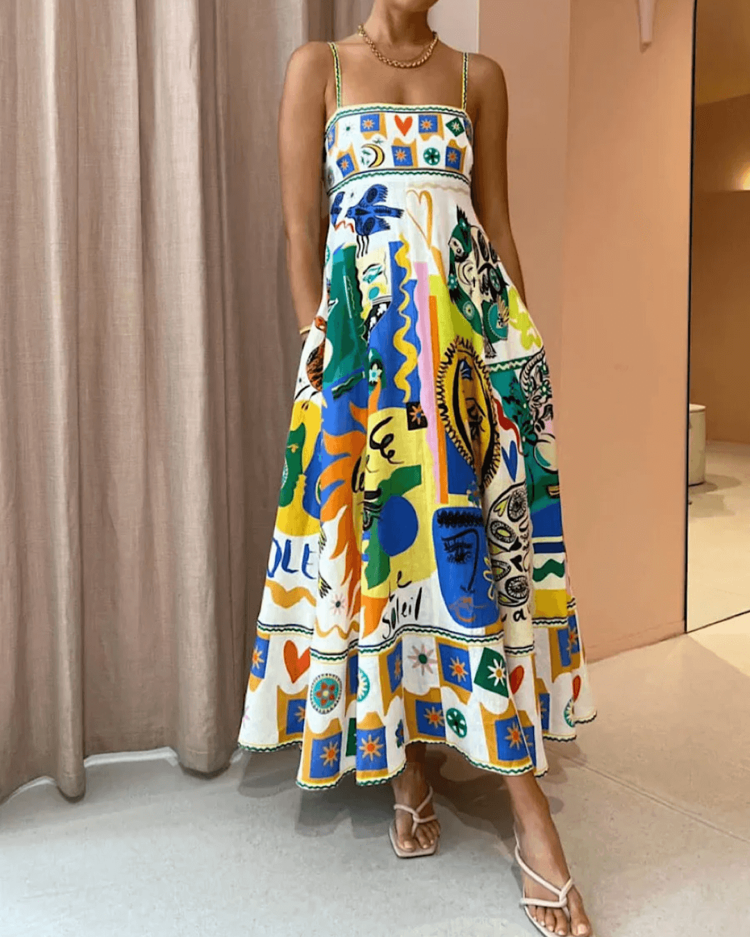 Chic Geometric Graffiti Prints Slip Dress