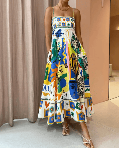 Chic Geometric Graffiti Prints Slip Dress