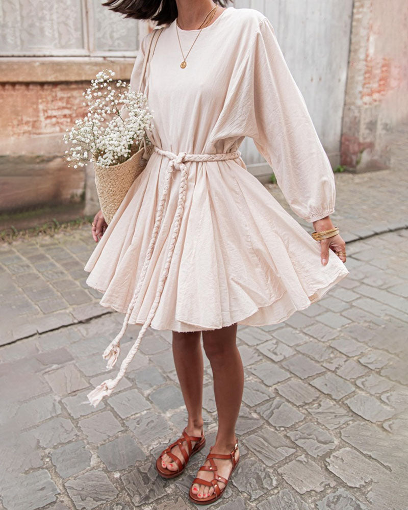 Casual Plain Braid Belt Dress