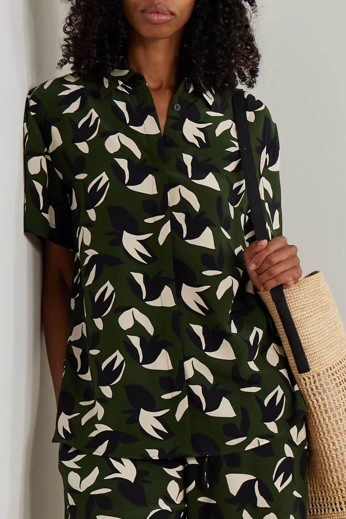 Unique Floral Print Satin Elastic Waist Straight Leg Pants