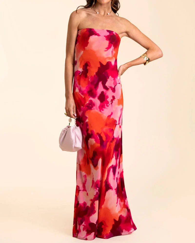 Elegant Vacation Strapless Print Dress