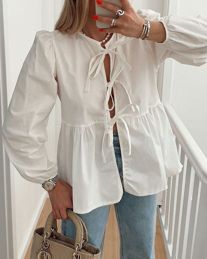Fashion Bow Long Sleeve Shirt Top