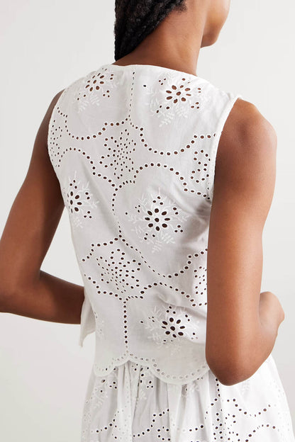 Fashionable Ruffled Crochet Hollow-Out Tank Top