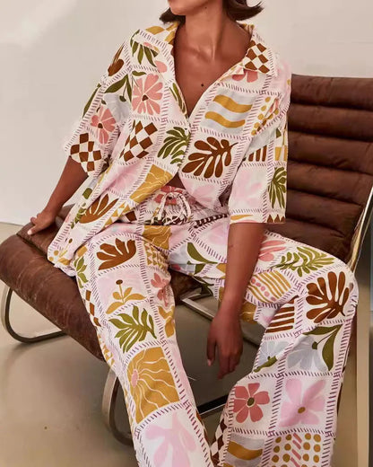 Casual Print Commuter Loose Two-piece Set