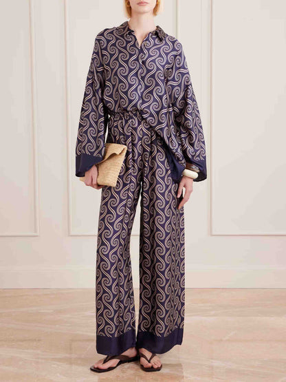 Unique Swirl Print Wide-Leg Pants