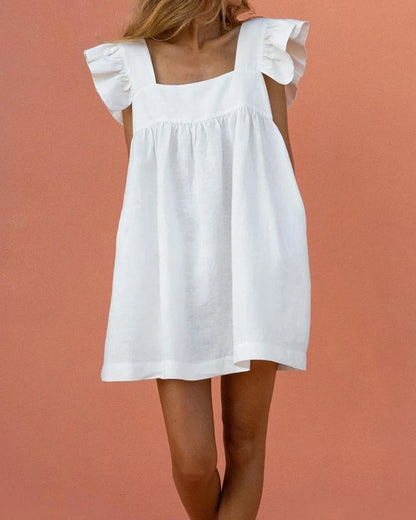 SWEET SQUARE NECK RUFFLE SLEEVE MINI  DRESS
