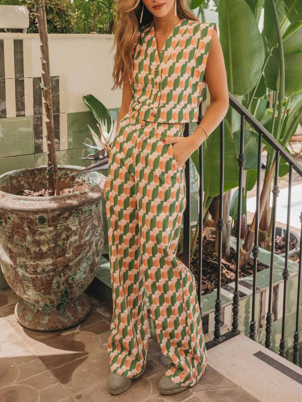 Casual Colorful Geometric Print Pants