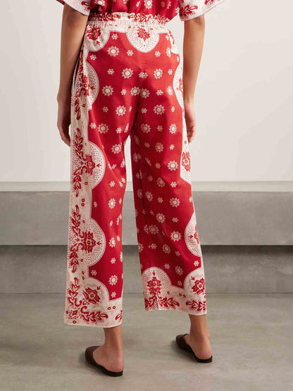 Retro Bright Floral Print Wide-leg Pants