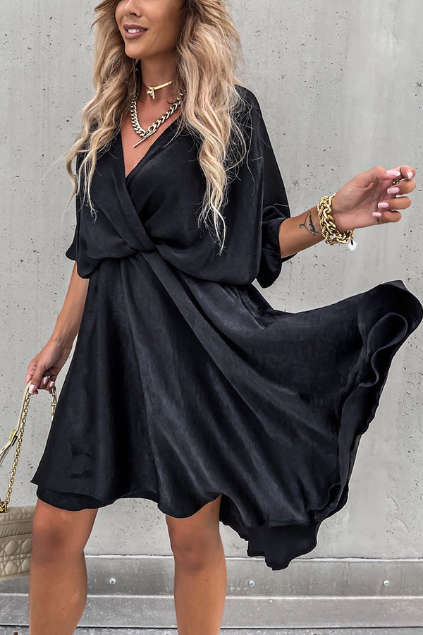 Batwing Sleeve Satin Dress