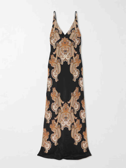 Retro Paisley Print Halter Neck Maxi Dress