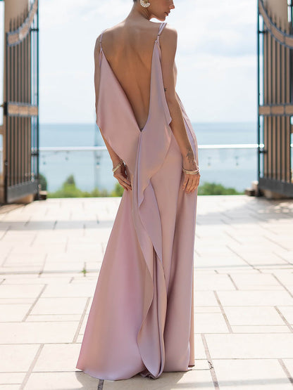 Sexy Elegant Satin Side High Slit Maxi Dress