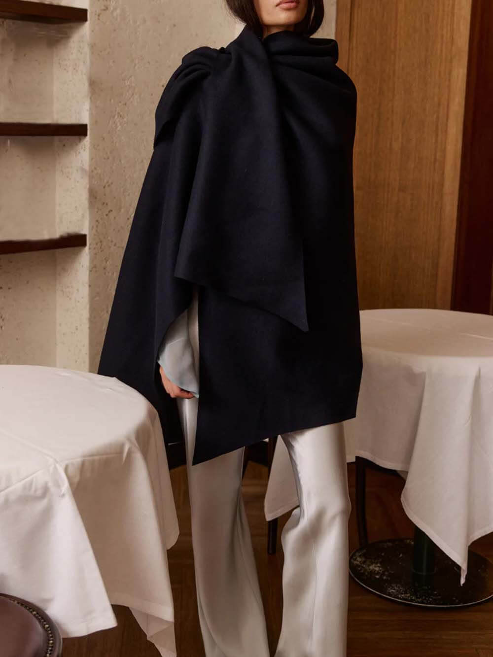 Asymmetrical Wrap French Cape Coat