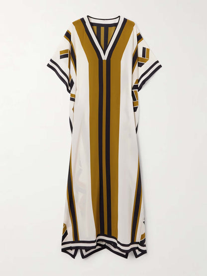Exquisite Striped Print Belted Maxi Dress