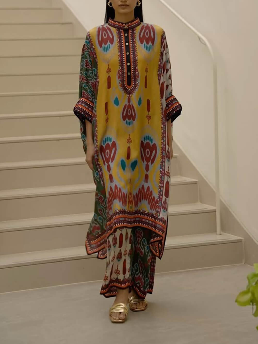 Retro Casual Patchwork Floral Print Loose Straight-Leg Pants