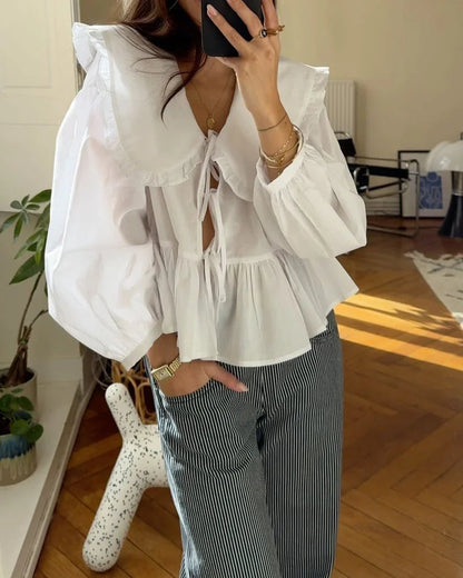 Solid Color Lace-Up Long Sleeve Cardigan Shirt