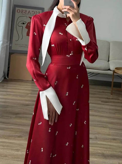 Elegant Patchwork Print Satin Dress