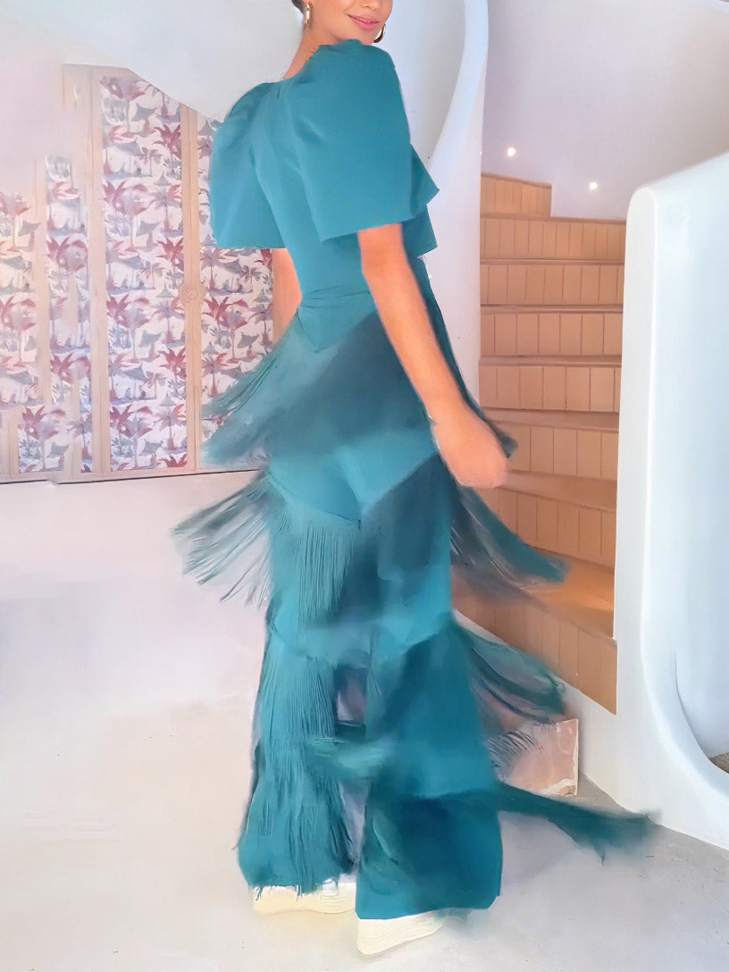 Elegant Puff Sleeve Cropped V-Neck Top