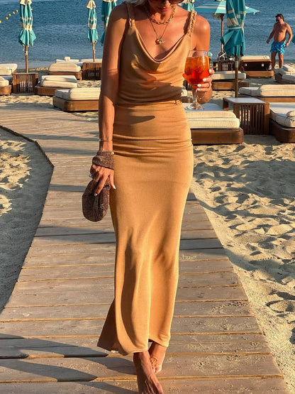 Exquisite Twisted Off-Shoulder Ruched Maxi Dress