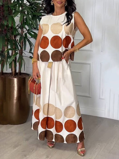 Retro Unique Circular Print Sleeveless Linen Tank Top