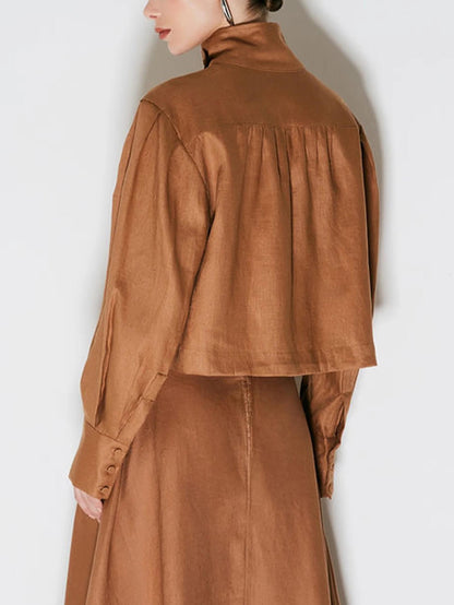 Casual High-neck Ruffled Shoulder Cropped Jacket