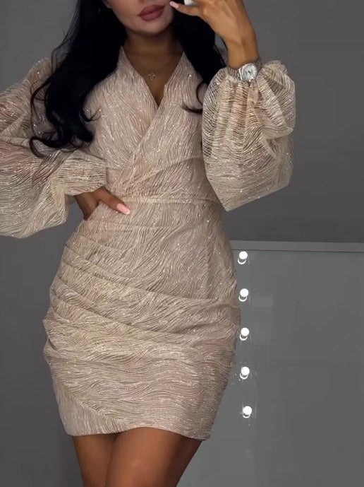 Elegant Mesh Sequined Pleated Mini Dress