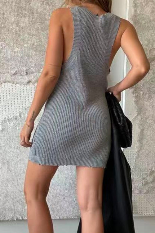 Ripped Scoop Neck Knit Mini Tank Dress