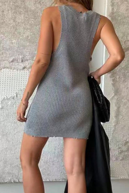 Ripped Scoop Neck Knit Mini Tank Dress