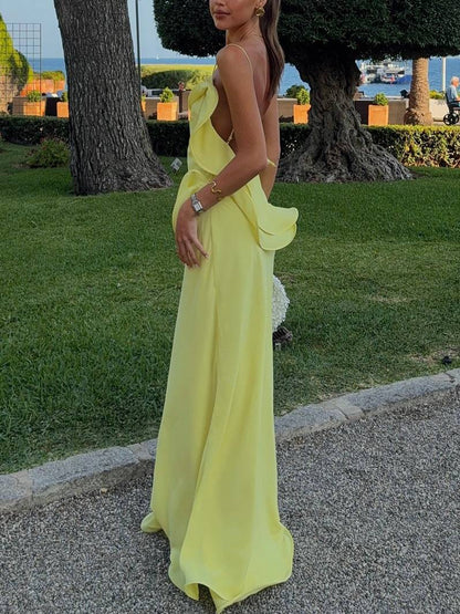 Playful Curled Hem Slim Fit Maxi Dress