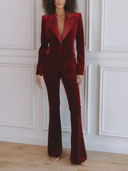 Elegant Satin Lapel Velvet Blazer