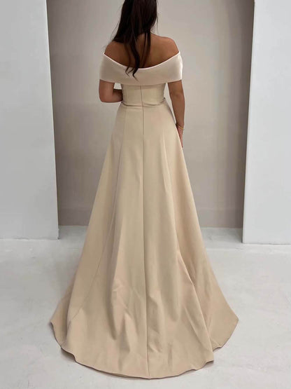 Elegant Off-Shoulder Draped Slim Fit Gown Maxi Dress