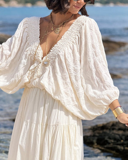 Bohemian V-Neck Top & Skirt Two-Piece Set