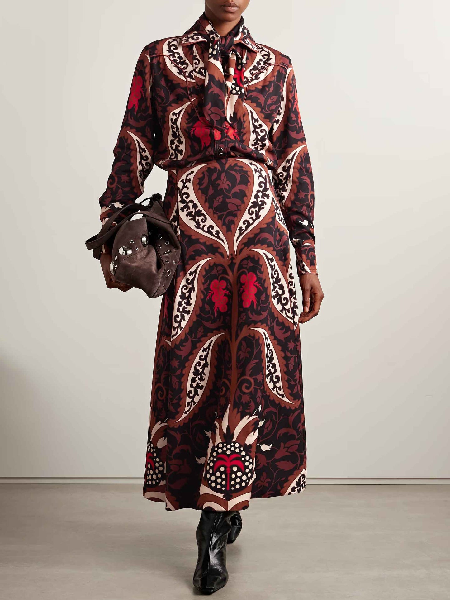 Retro Print Midi Skirt