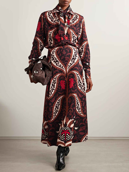 Retro Print Midi Skirt