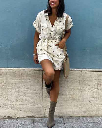 Giraffe print casual jumpsuit