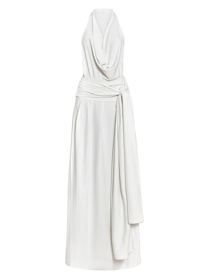 Elegant Scarf Neck Low Back Maxi Dress