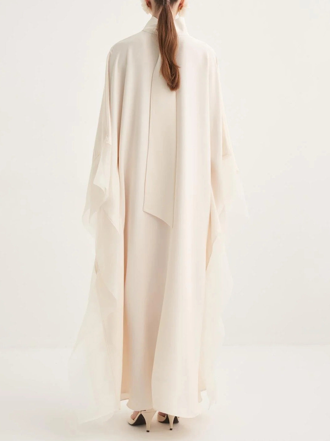 Elegant High-Neck Flowing Cape Maxi Dress