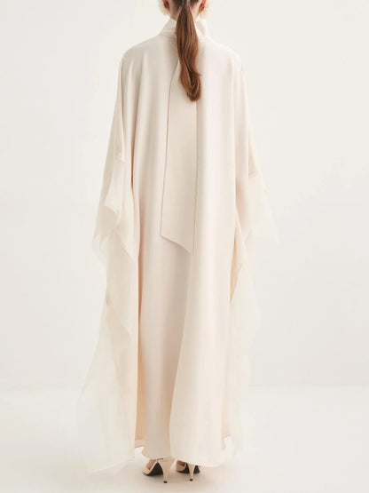Elegant High-Neck Flowing Cape Maxi Dress
