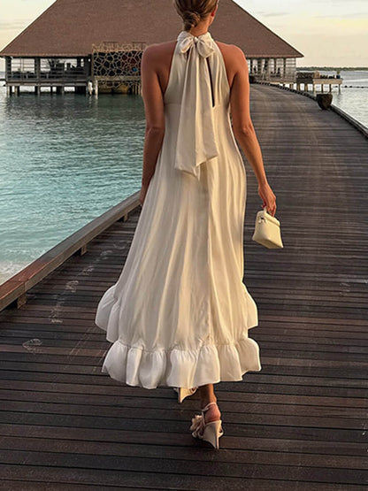 Elegant Ruffled Halter Neck Sleeveless Dress