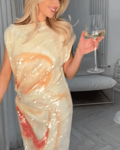 Sequin Open Side Drape Midi Dress